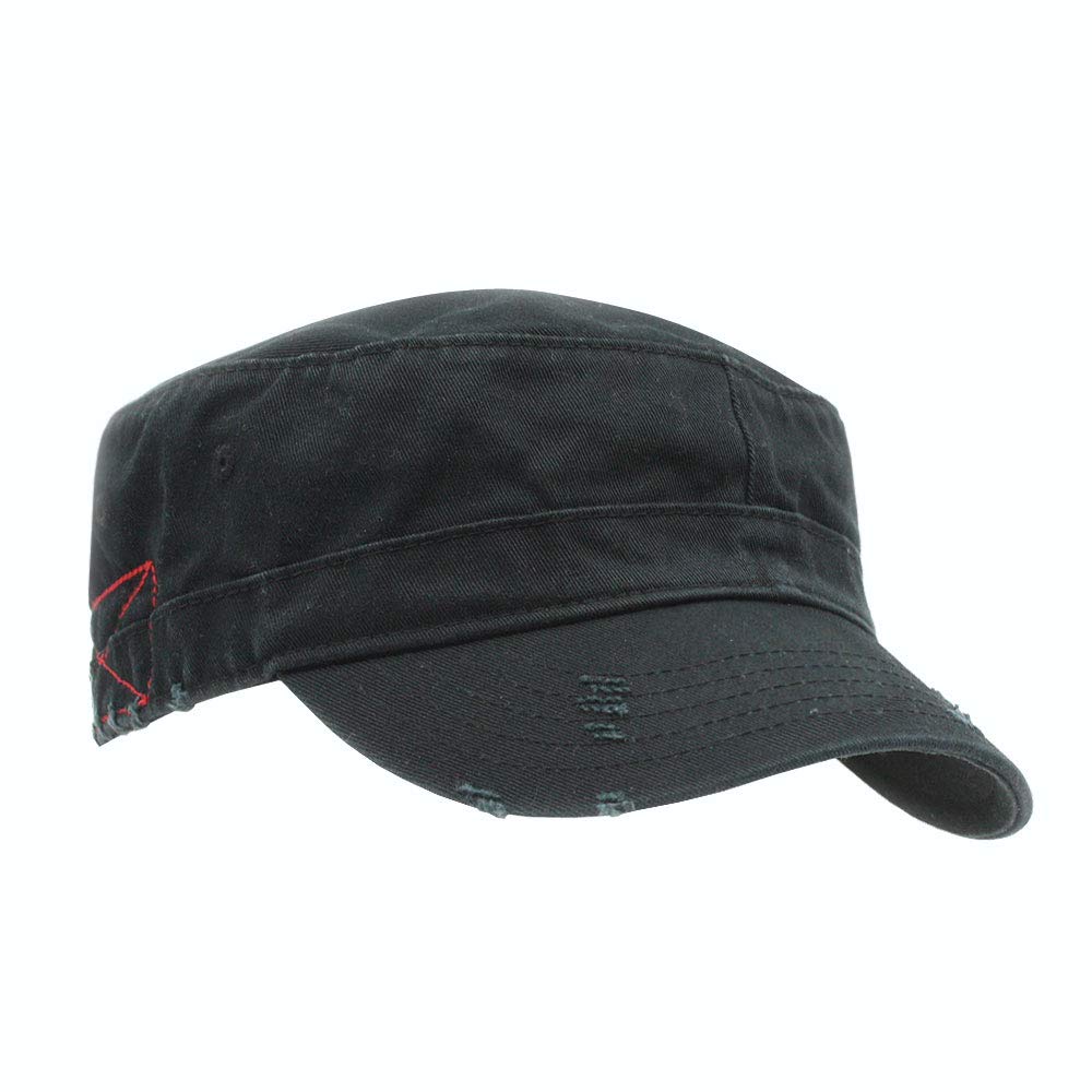 The Vintage Year Washed Cadet Cotton Twill Adjustable Military Radar Distressed Caps (Distressed Black)