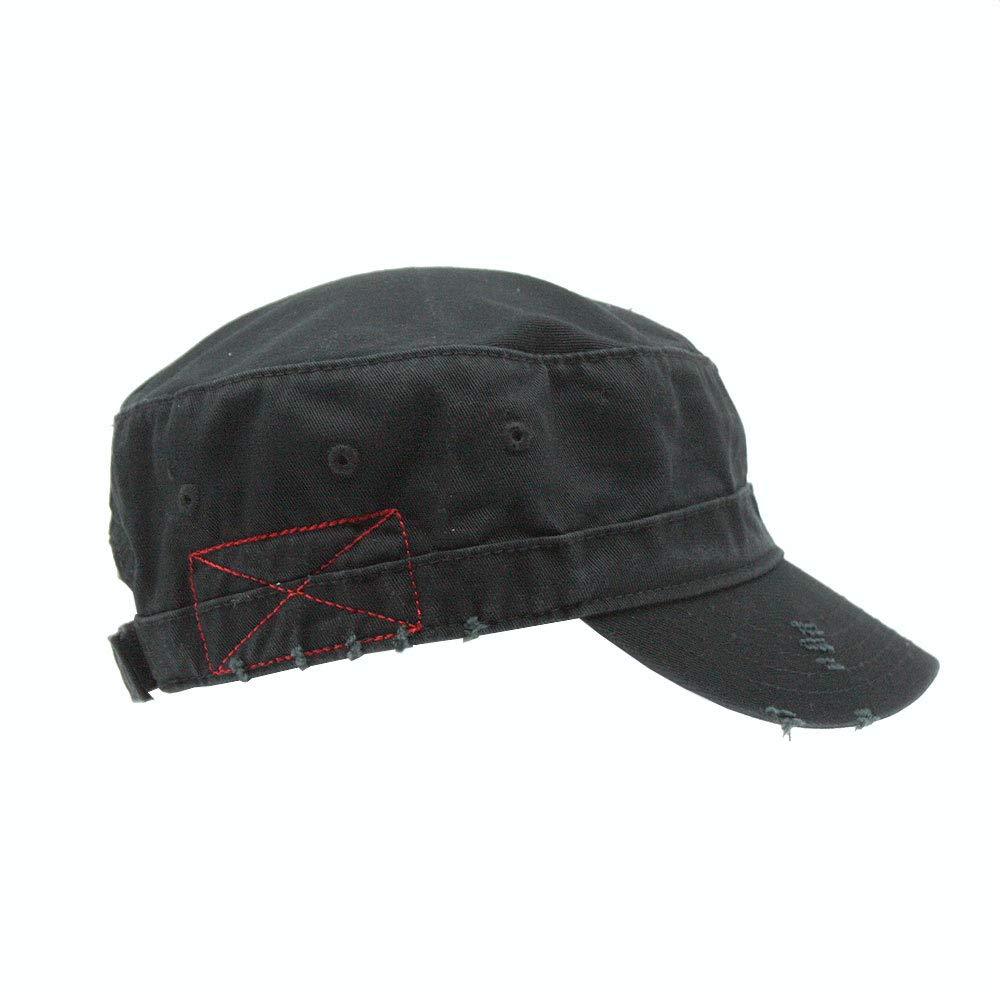 The Vintage Year Washed Cadet Cotton Twill Adjustable Military Radar Distressed Caps (Distressed Black)