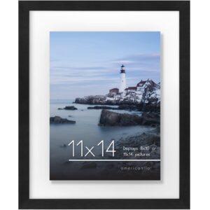 Americanflat 11x14 Floating Picture Frame in Black - Use as 11x14 Frame, 8x10 Floating Frame, or 5x7 Floating Frame with Polished Glass and Hanging Hardware - Horizontal and Vertical Formats for Wall