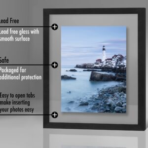 Americanflat 11x14 Floating Picture Frame in Black - Use as 11x14 Frame, 8x10 Floating Frame, or 5x7 Floating Frame with Polished Glass and Hanging Hardware - Horizontal and Vertical Formats for Wall