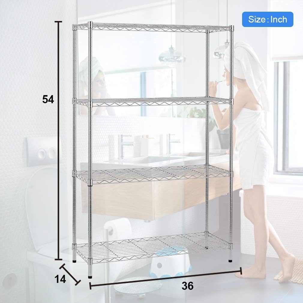 BestOffice Adjustable Wire Shelving Storage Shelves Heavy Duty Shelving Unit for Small Places Kitchen Garage (Chrome, 36×14×54)