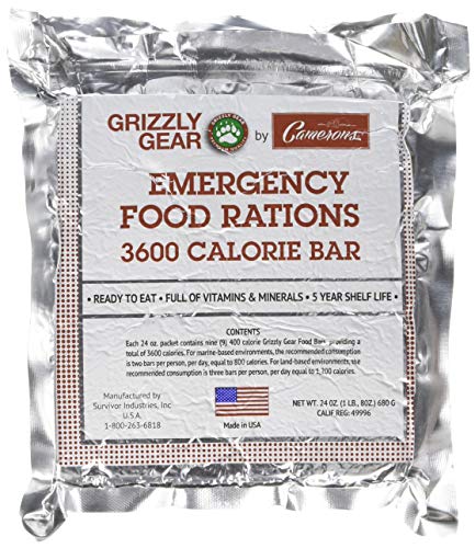 Grizzly Gear Emergency Food Rations- 3600 Calorie Vanilla Poundcake Bar (5 Pack) - 15 Day, 360 Hour Value Supply For Disaster, Hurricane - Less Sugar, More Nutrients - 5 Year Shelf Life