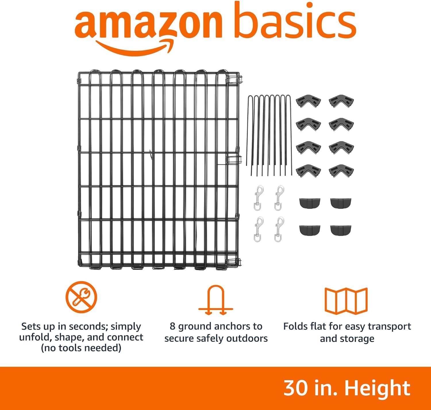 Amazon Basics Foldable Octagonal Metal Exercise Pet Play Pen for Dogs, Fence Pen, No Door, Small, 60 x 60 x 30 Inches, black