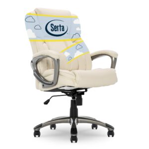 serta garret executive office, adjustable ergonomic computer chair with layered body pillows, waterfall seat edge, bonded leather, high-back, ivory white