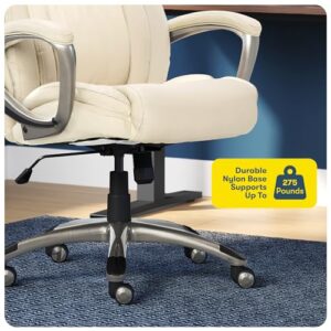 Serta Garret Executive Office, Adjustable Ergonomic Computer Chair with Layered Body Pillows, Waterfall Seat Edge, Bonded Leather, High-Back, Ivory White