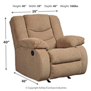 Signature Design by Ashley Tulen Modern Manual Pull Tab Rocker Recliner, Light Brown