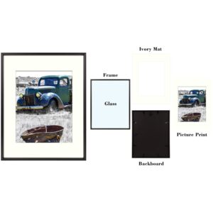 Golden State Art, 11x14 Black Picture Frame Displays Photo 8x10 with Ivory Mat or 11x14 Without Mat for Wall Mounting Aluminum Frames with Real Glass (Pack of 1)