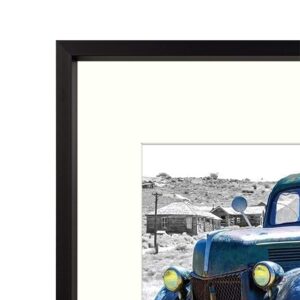 Golden State Art, 11x14 Black Picture Frame Displays Photo 8x10 with Ivory Mat or 11x14 Without Mat for Wall Mounting Aluminum Frames with Real Glass (Pack of 1)