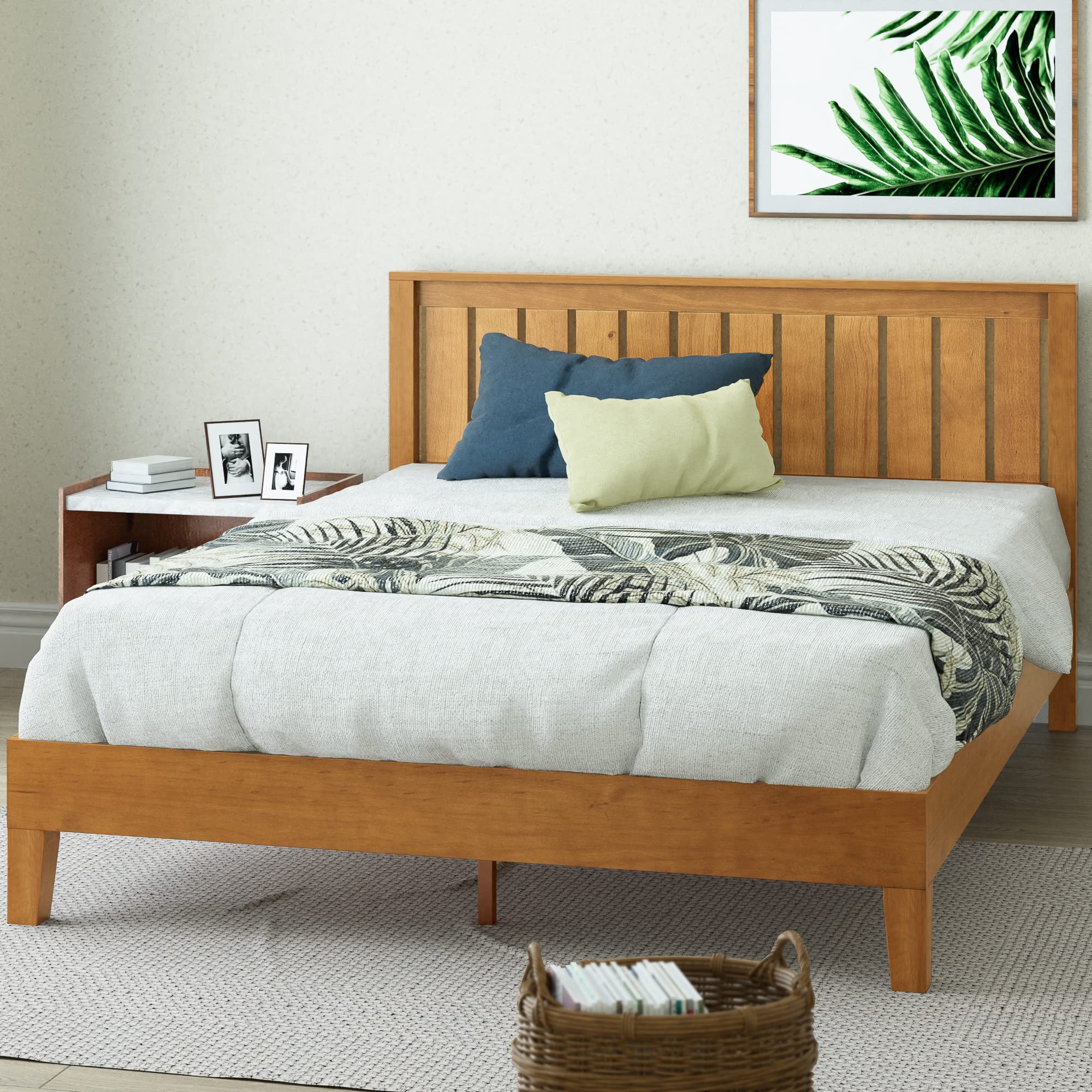 ZINUS Alexis Deluxe Wood Platform Bed Frame with Headboard / Wood Slat Support / No Box Spring Needed / Easy Assembly, Rustic Pine, Queen