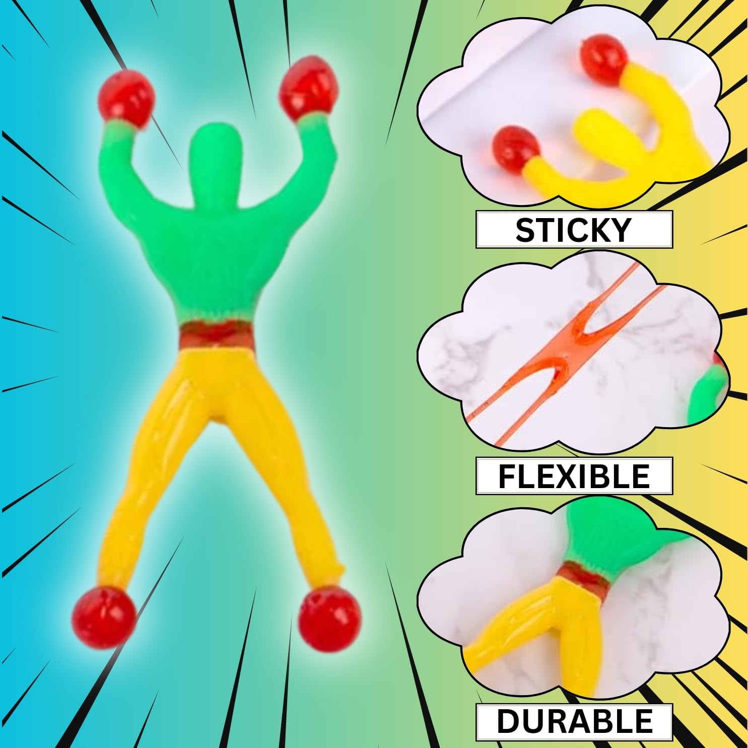 Liberty Imports 72 Pack Sticky Stretchy Wall Climbers Window Crawlers - Party Favor Tricky Novelty Toys Climbing Rolling Men for Kids