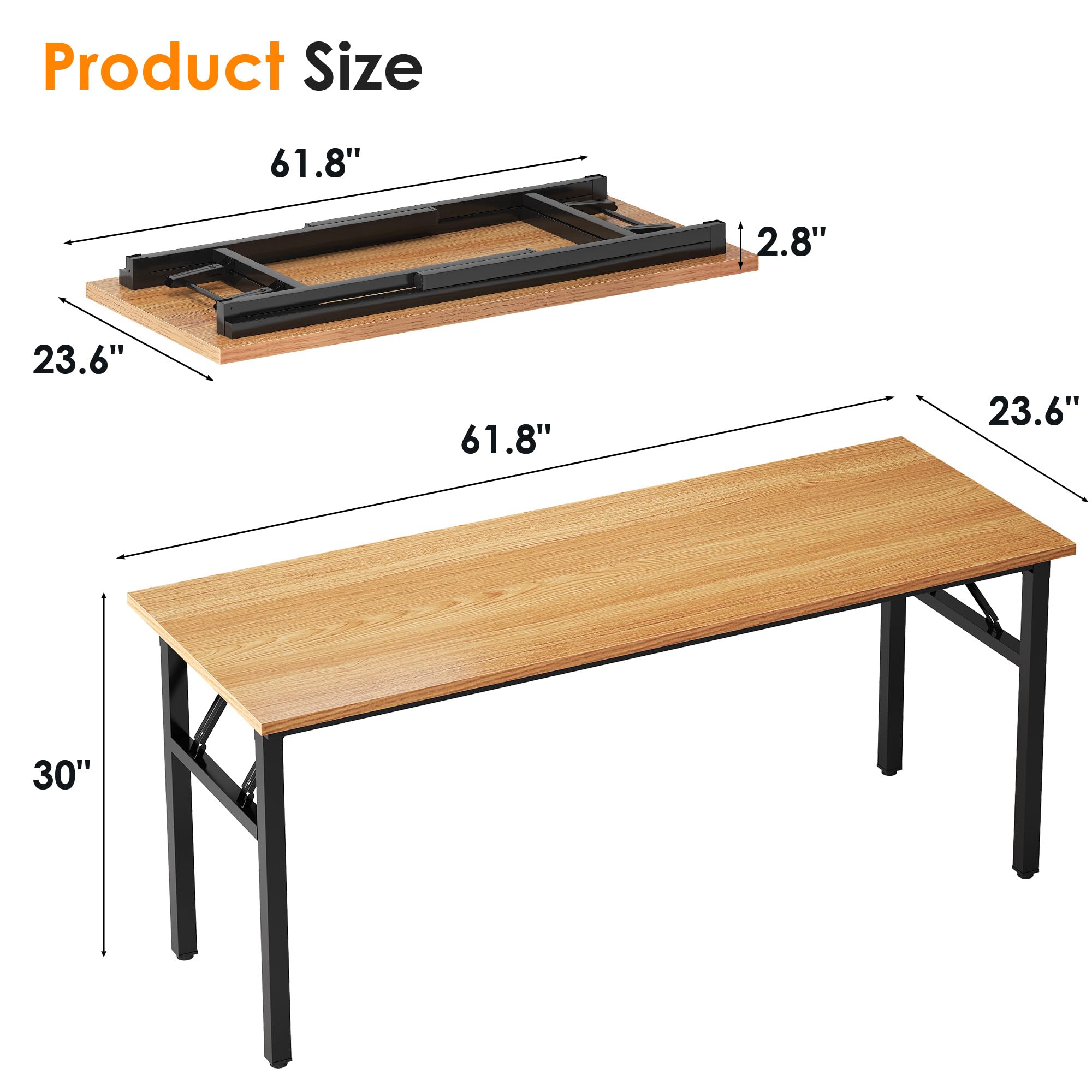 Need Computer Desk Office Desk 62 inches Folding Table with BIFMA Certification Computer Table Workstation No Install Needed, Teak AC5BB-157