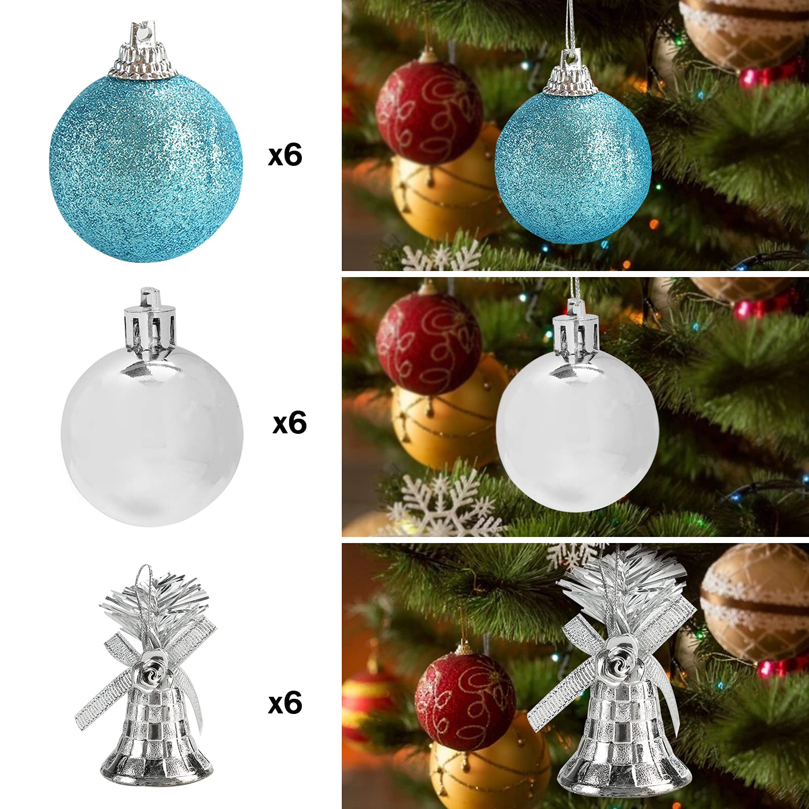 LoveInUSA 32 pcs Christmas Ball Ornaments, Tree Decorations for Xmas, Blue & Silver