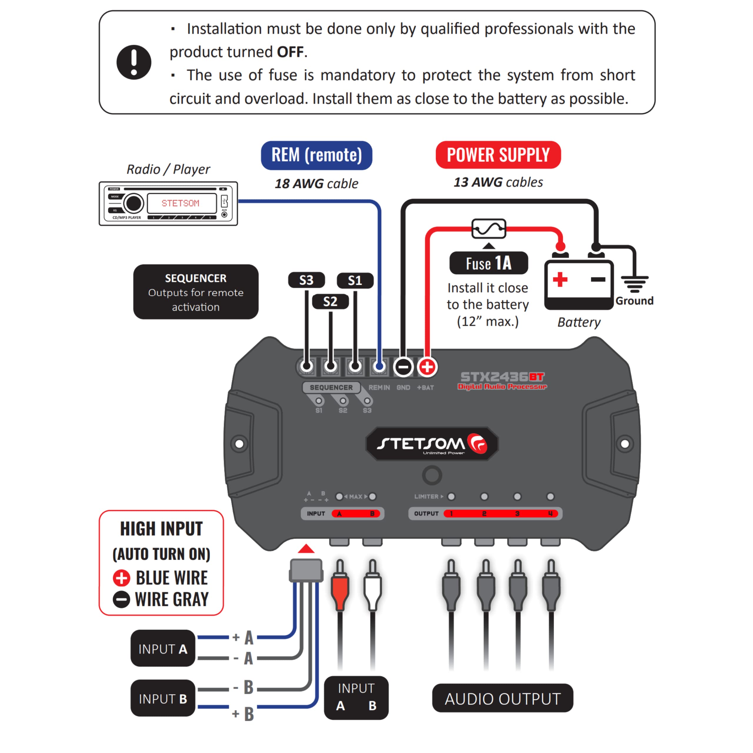 Stetsom STX 2436 Bluetooth DSP - Digital Signal Processor, DSP, Equalizer, Exclusive APP, Band Graphic, High Precision Crossover, Filters, Voltmeter, Limiter, Digital Audio Processor