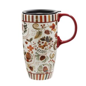 Topadorn 17 oz Tall Ceramic Travel Mugs Coffee Cup with Sealed Lid and Handle,Flower