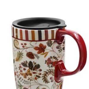 Topadorn 17 oz Tall Ceramic Travel Mugs Coffee Cup with Sealed Lid and Handle,Flower