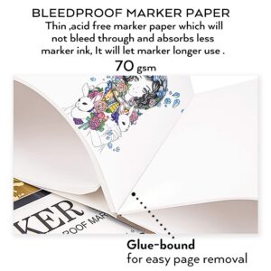 Bianyo XL Bleedproof Marker Paper Pad, A3(11.69"X16.54"), 50 Sheets, 18 LB / 70 GSM, Glue-Bound, 100% Cotton, White, Ideal for Use with Markers and Ink Mediums