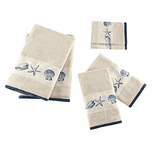 Madison Park Bayside Cotton Highly Absorbent Bathroom Towel Set , 6-Piece Include 2 Bath Towels, 2 Hand Towels & 2 Wash Towels , Sea Blue