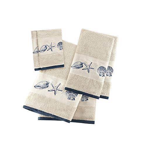 Madison Park Bayside Cotton Highly Absorbent Bathroom Towel Set , 6-Piece Include 2 Bath Towels, 2 Hand Towels & 2 Wash Towels , Sea Blue