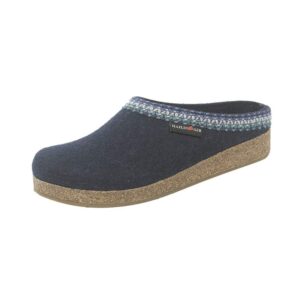 HAFLINGER Grizzly ZigZag Felt Clog Unisex Wool Slipper Blue (Captains Blue 79) EU 41