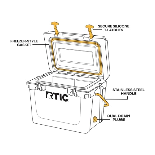 RTIC 20 QT Ultra-Tough Cooler Hard Insulated Portable Ice Chest Box for Beach, Drink, Beverage, Camping, Picnic, Fishing, Boat, Barbecue, Tan