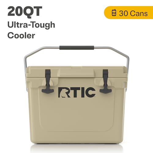 RTIC 20 QT Ultra-Tough Cooler Hard Insulated Portable Ice Chest Box for Beach, Drink, Beverage, Camping, Picnic, Fishing, Boat, Barbecue, Tan