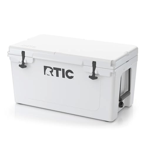 RTIC 65 Quart Ultra-Tough Hard Cooler Insulated Portable Ice Chest Box for Beach, Drink, Beverage, Camping, Picnic, Fishing, Boat, Barbecue, White