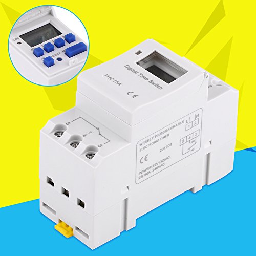 7 Day Programmable Timer Relay Digital Timer Switch Heavy Duty THC15A16 On Off for Controlling Street Lamps Neon Lamps Production Equipment, DIN Rail(not Included) (AC110V)