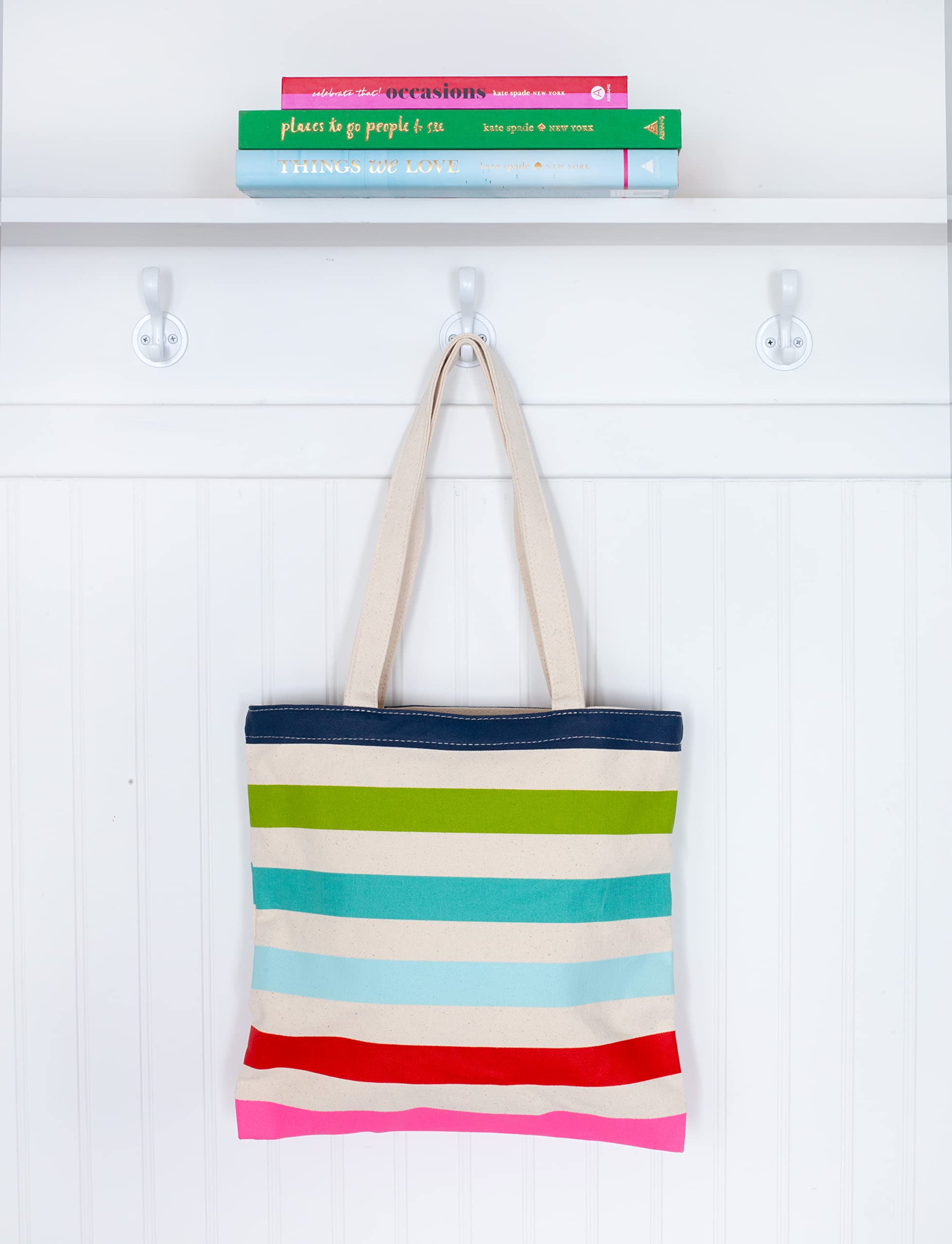 Kate Spade New York Canvas Tote Bag with Interior Pocket, Candy Stripe