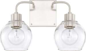 homeplace lighting 120021bn-426 tanner urban/industrial clear glass bathroom vanity wall light, 2-light 200 total watts, 10" h x 15" w, brushed nickel