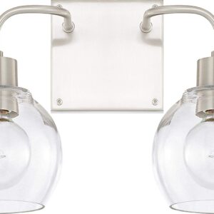 HomePlace Lighting 120021BN-426 Tanner Urban/Industrial Clear Glass Bathroom Vanity Wall Light, 2-Light 200 Total Watts, 10" H x 15" W, Brushed Nickel