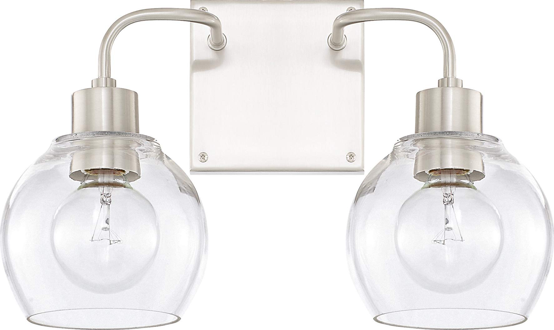 HomePlace Lighting 120021BN-426 Tanner Urban/Industrial Clear Glass Bathroom Vanity Wall Light, 2-Light 200 Total Watts, 10" H x 15" W, Brushed Nickel