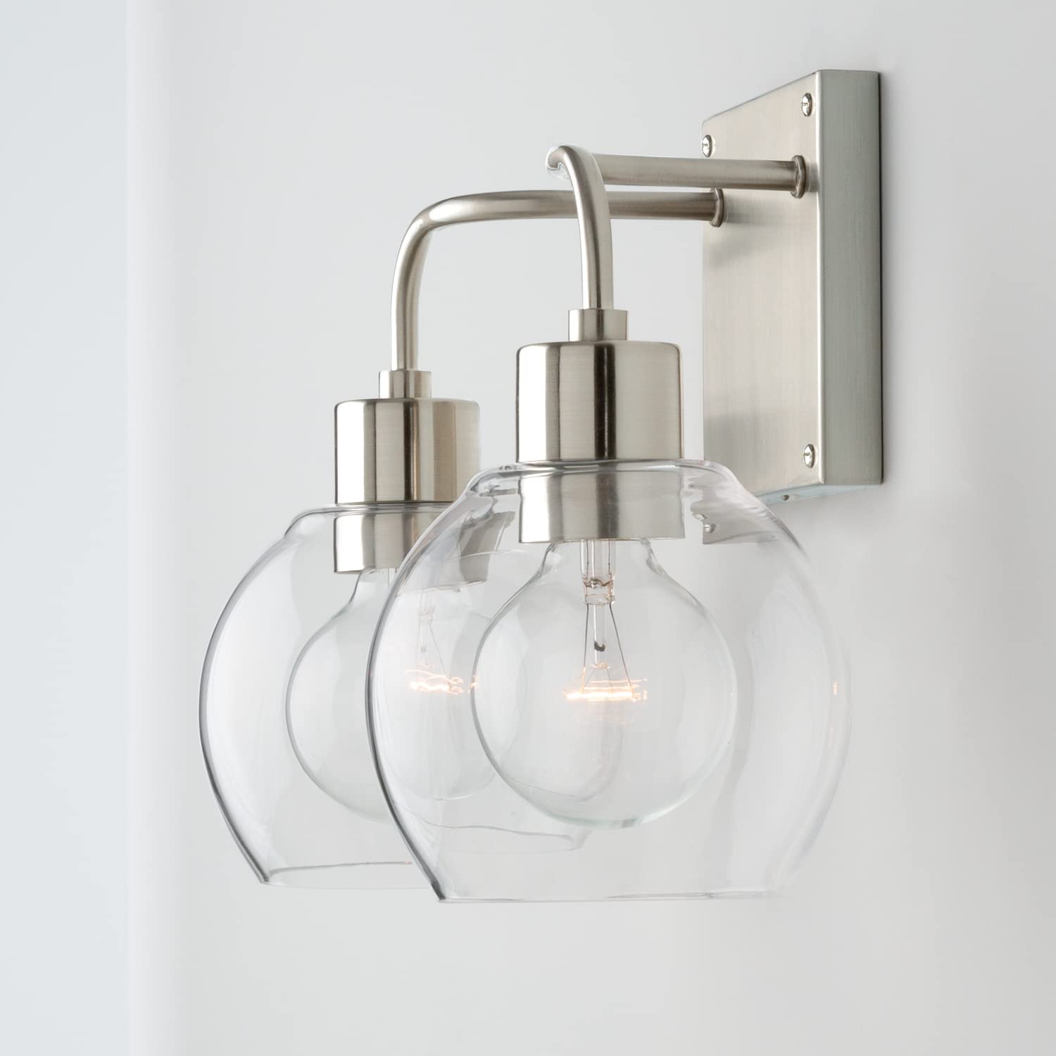 HomePlace Lighting 120021BN-426 Tanner Urban/Industrial Clear Glass Bathroom Vanity Wall Light, 2-Light 200 Total Watts, 10" H x 15" W, Brushed Nickel