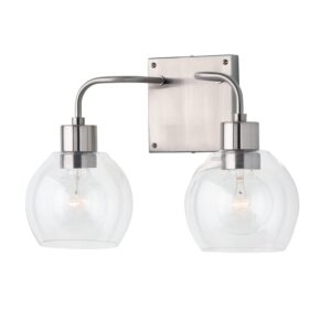 HomePlace Lighting 120021BN-426 Tanner Urban/Industrial Clear Glass Bathroom Vanity Wall Light, 2-Light 200 Total Watts, 10" H x 15" W, Brushed Nickel