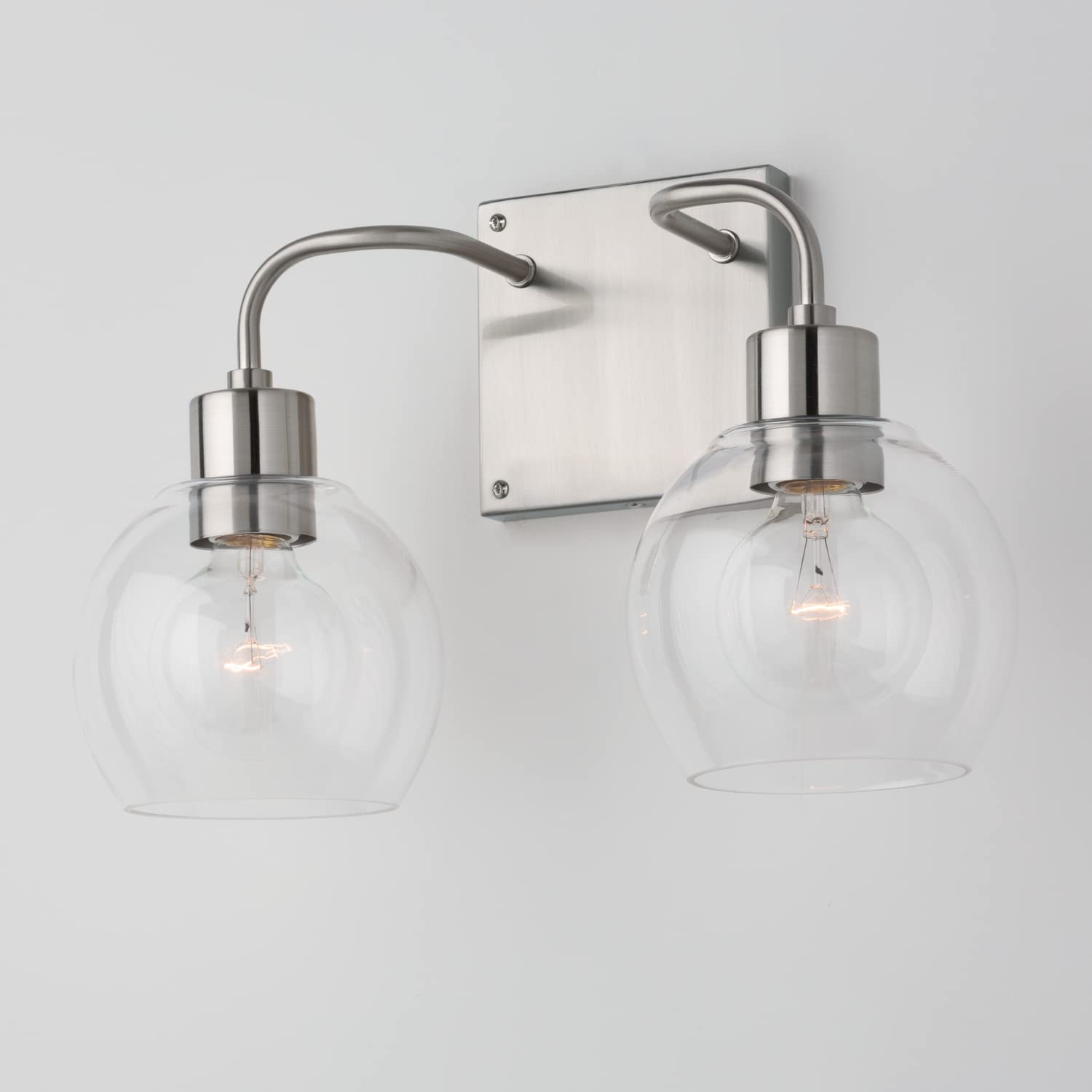 HomePlace Lighting 120021BN-426 Tanner Urban/Industrial Clear Glass Bathroom Vanity Wall Light, 2-Light 200 Total Watts, 10" H x 15" W, Brushed Nickel