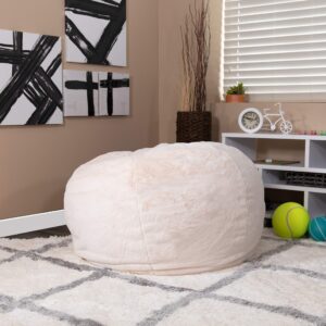 Flash Furniture Duncan Oversized Bean Bag Chair for Kids and Adults, Foam-Filled Beanbag Chair with Machine Washable Cover, White Furry