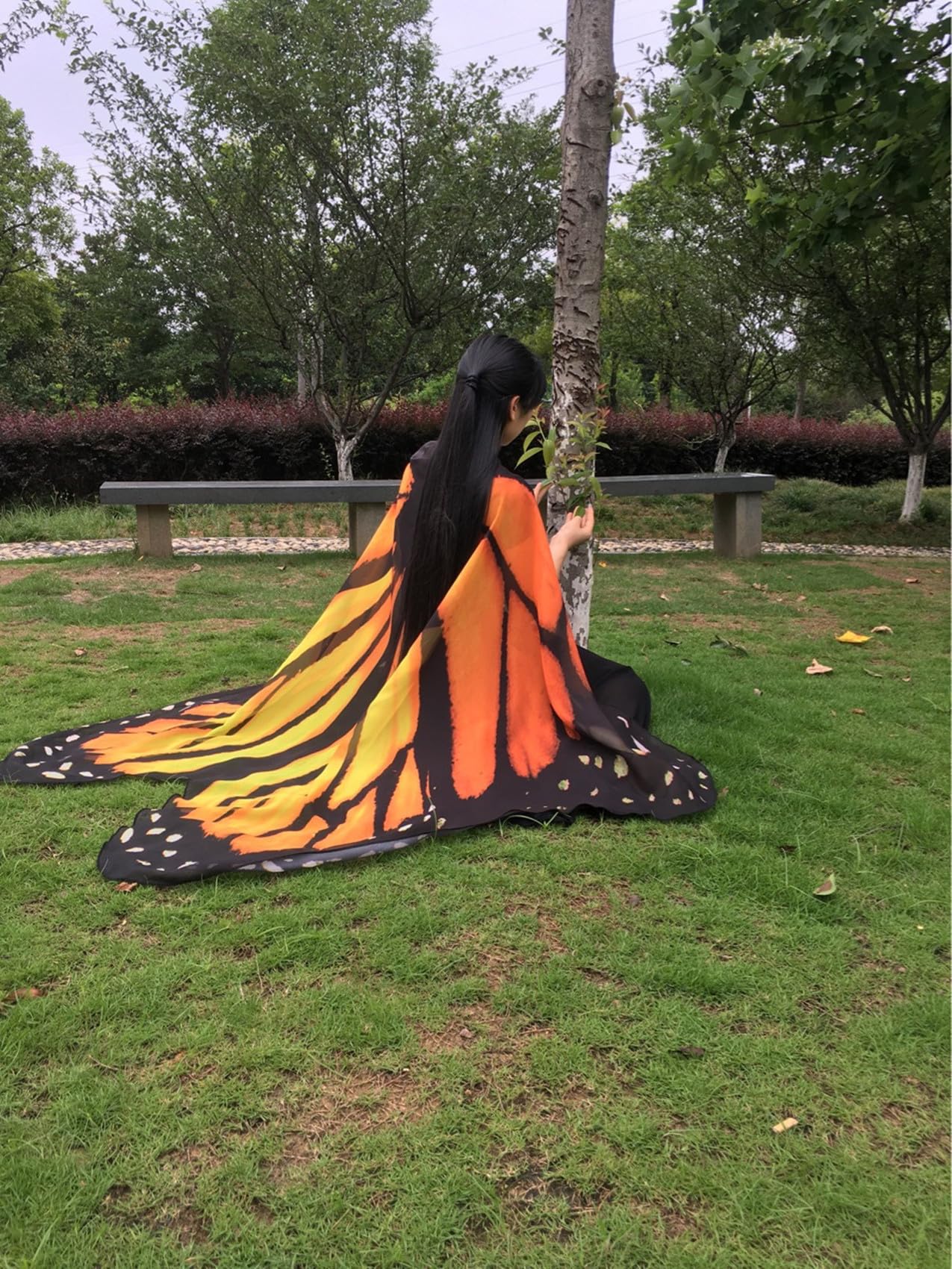 Halloween Butterfly Wings Costume for Women Girls Printed Moth Cape Shawl Wrap Moth Butterfly Cloak(Yellow)