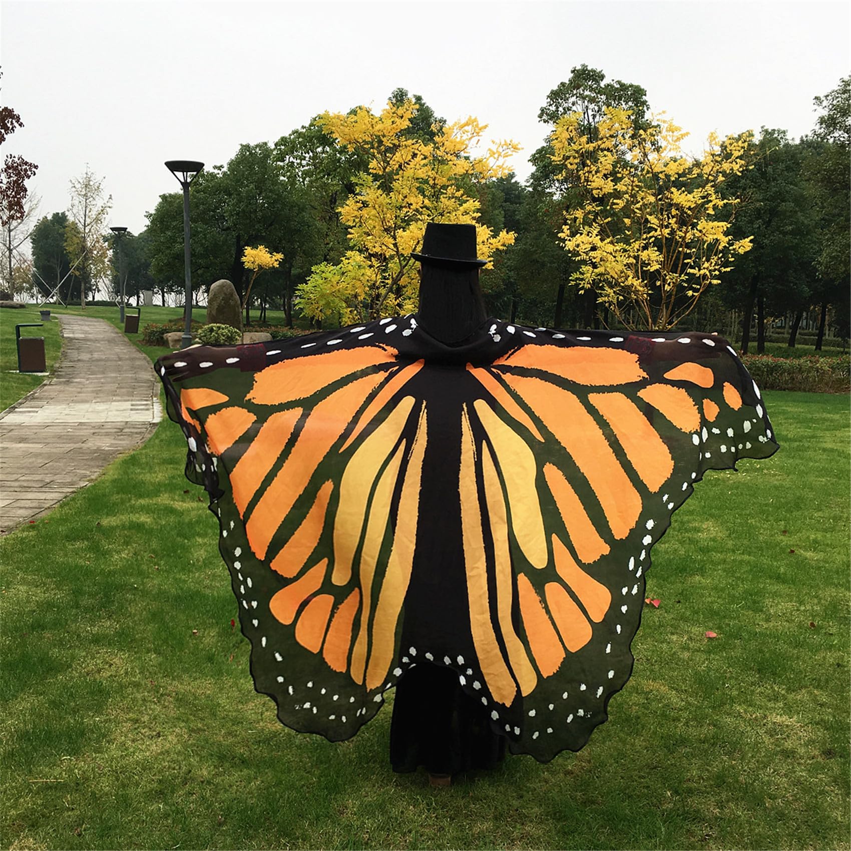 Halloween Butterfly Wings Costume for Women Girls Printed Moth Cape Shawl Wrap Moth Butterfly Cloak(Yellow)