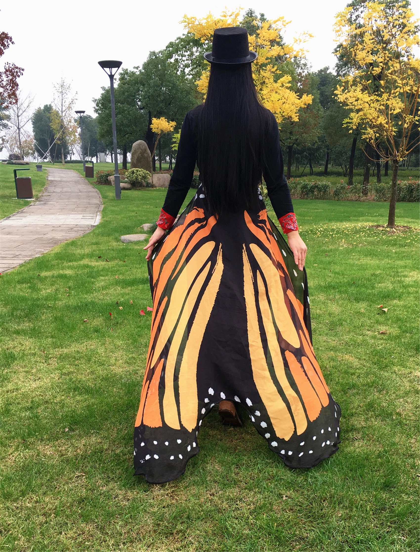 Halloween Butterfly Wings Costume for Women Girls Printed Moth Cape Shawl Wrap Moth Butterfly Cloak(Yellow)