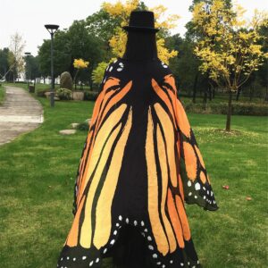 Halloween Butterfly Wings Costume for Women Girls Printed Moth Cape Shawl Wrap Moth Butterfly Cloak(Yellow)