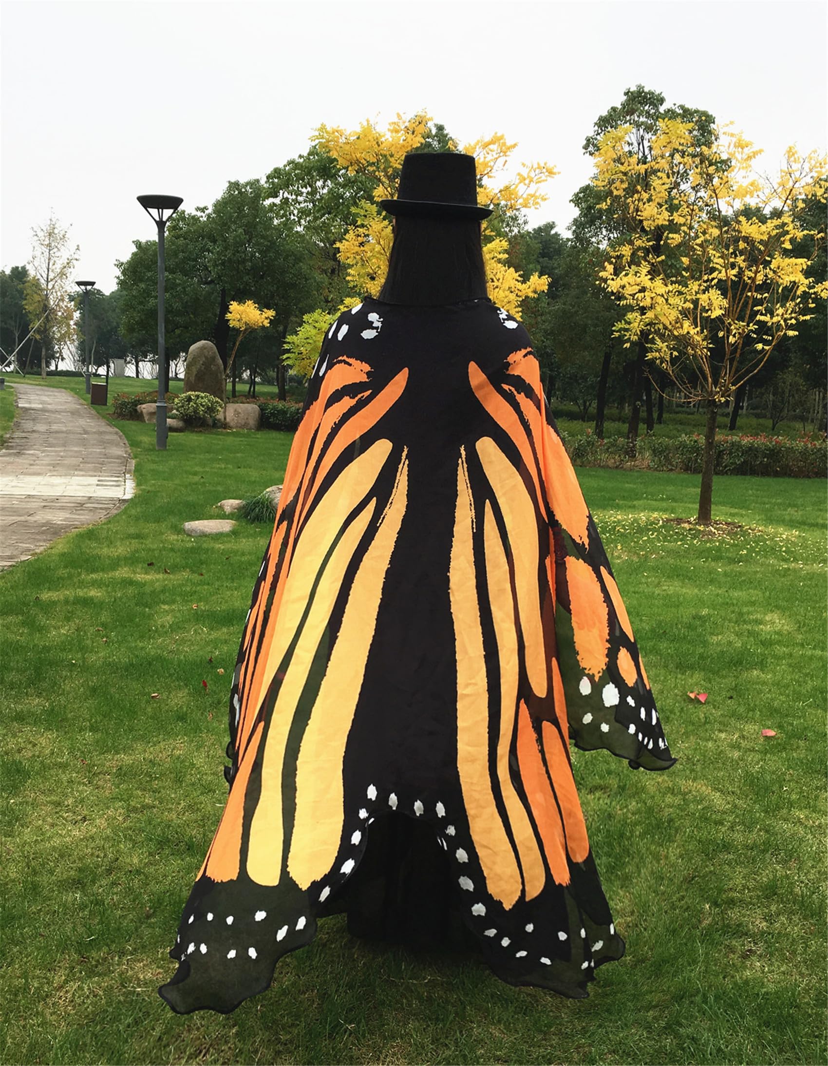 Halloween Butterfly Wings Costume for Women Girls Printed Moth Cape Shawl Wrap Moth Butterfly Cloak(Yellow)