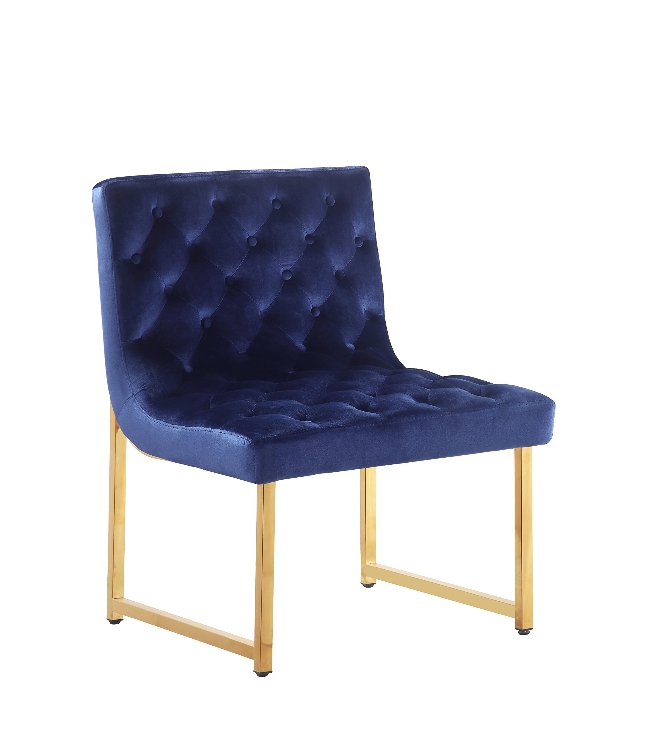 Iconic Home Moriah Accent Chair Sleek Elegant Tufted Velvet Upholstery Plush Cushion Brass Finished Polished Metal Frame, Contemporary Modern, Navy