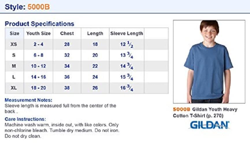 Gildan Youth Heavy Cotton T-Shirt, Style G5000B, 2-Pack, White, Medium