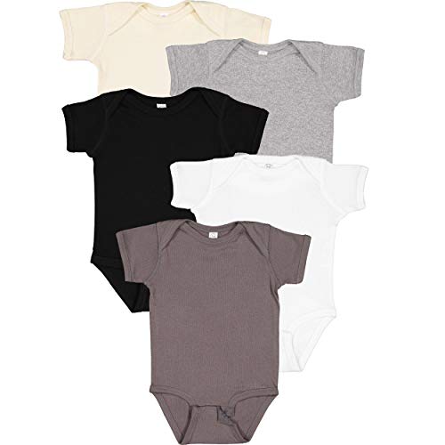 RABBIT SKINS Baby Bodysuit Girl & Boy | Newborn 0-3 Months to 24 Months 5-Pack Bulk Set, Snap Easy Closure, Rock Star, 6 Months