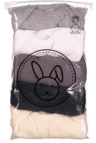 RABBIT SKINS Baby Bodysuit Girl & Boy | Newborn 0-3 Months to 24 Months 5-Pack Bulk Set, Snap Easy Closure, Rock Star, 6 Months