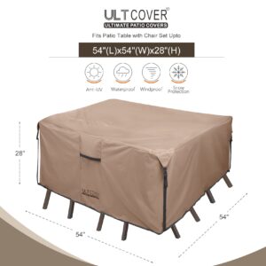 ULTCOVER Square Patio Heavy Duty Table Cover - 600D Tough Canvas Waterproof Outdoor Dining Table and Chairs General Purpose Furniture Cover Size 54 inch