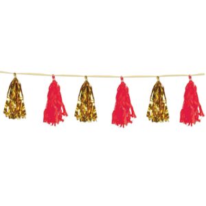 Beistle , 2 Piece Metallic and Tissue Tassel Garlands, 9.75" x 8' (Gold/Red)