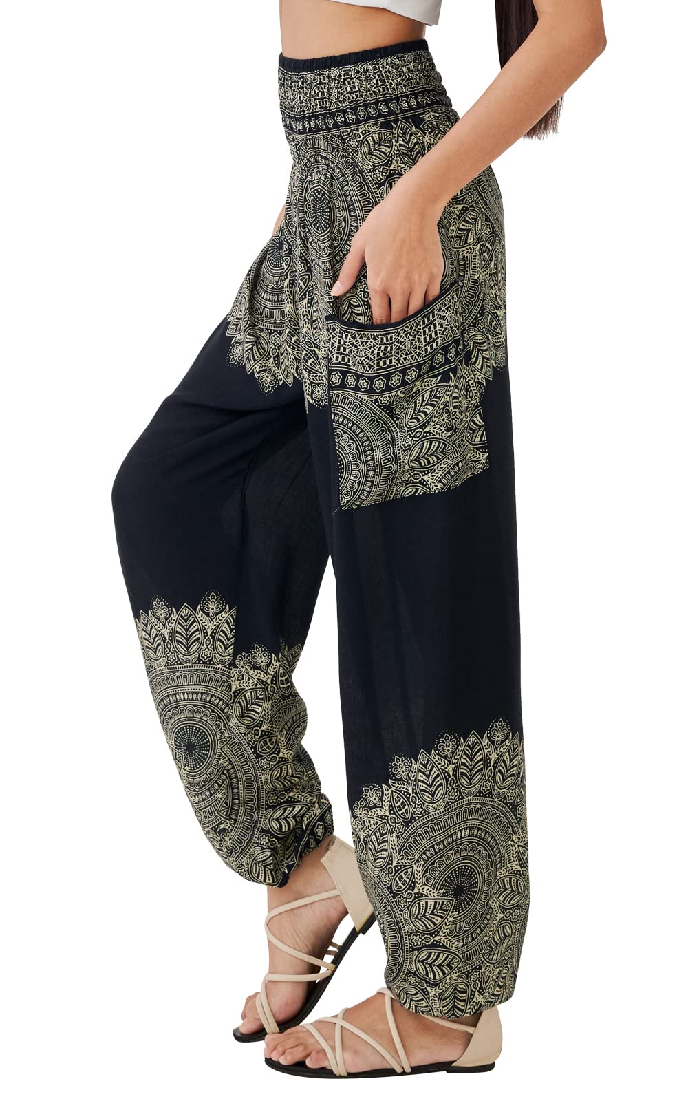 Joob Joob Boho Pants for Women - Hippie Harem Pants Women - Womens Yoga Pants – Comfy Bohemian Flowy Hippie Clothes - Black Medium