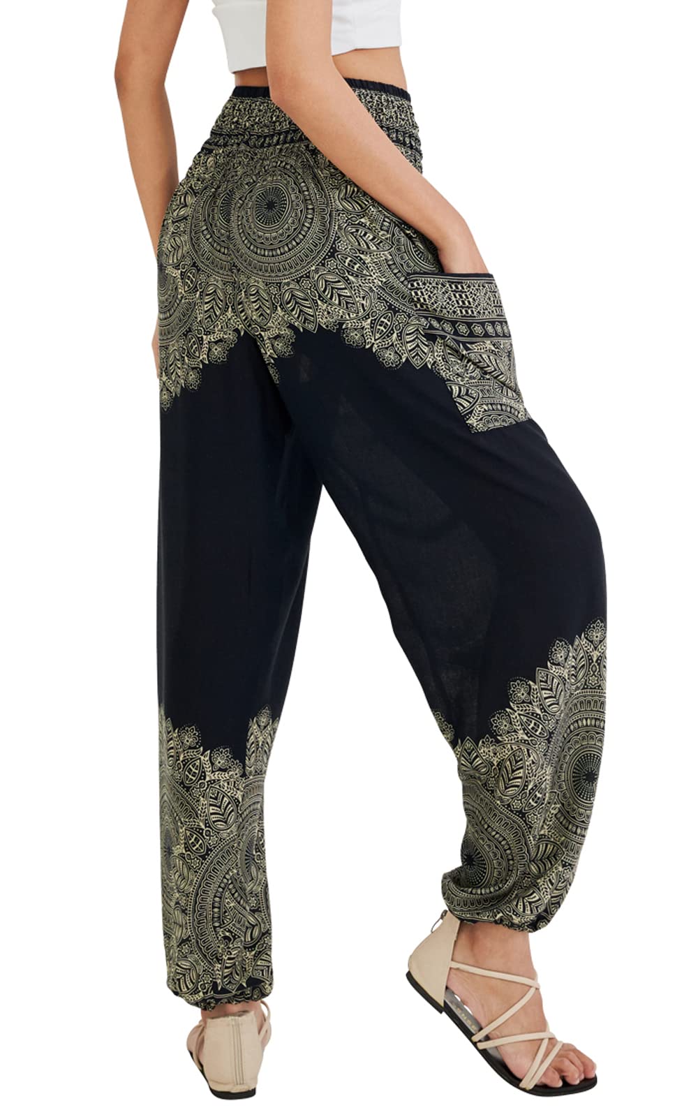 Joob Joob Boho Pants for Women - Hippie Harem Pants Women - Womens Yoga Pants – Comfy Bohemian Flowy Hippie Clothes - Black Medium