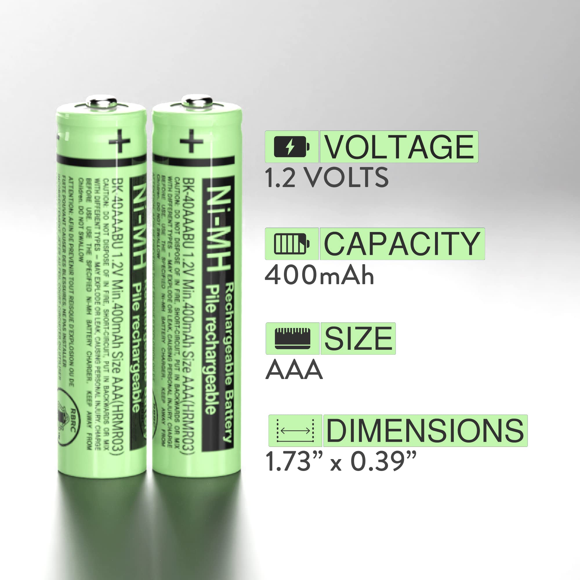 RocketBus 2 BK-40AAABU Replacement 1.2V 400mAh Battery Packs for Panasonic Cordless Phone Handset