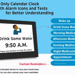Véfaîî 2024 New, Digital Clock 2.0 with 30 Alarms, Auto DST, DIY Custom Reminders, Sun Moon Icon & AM/PM, Auto Brightness, Memory Function, Easy to Read, 8" Large Display
